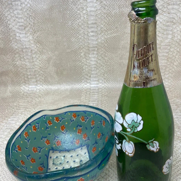 Vintage Andreas Meyer Handblown Art Glass Bowl with Hand-Painted Floral Design - Picture 4 of 6